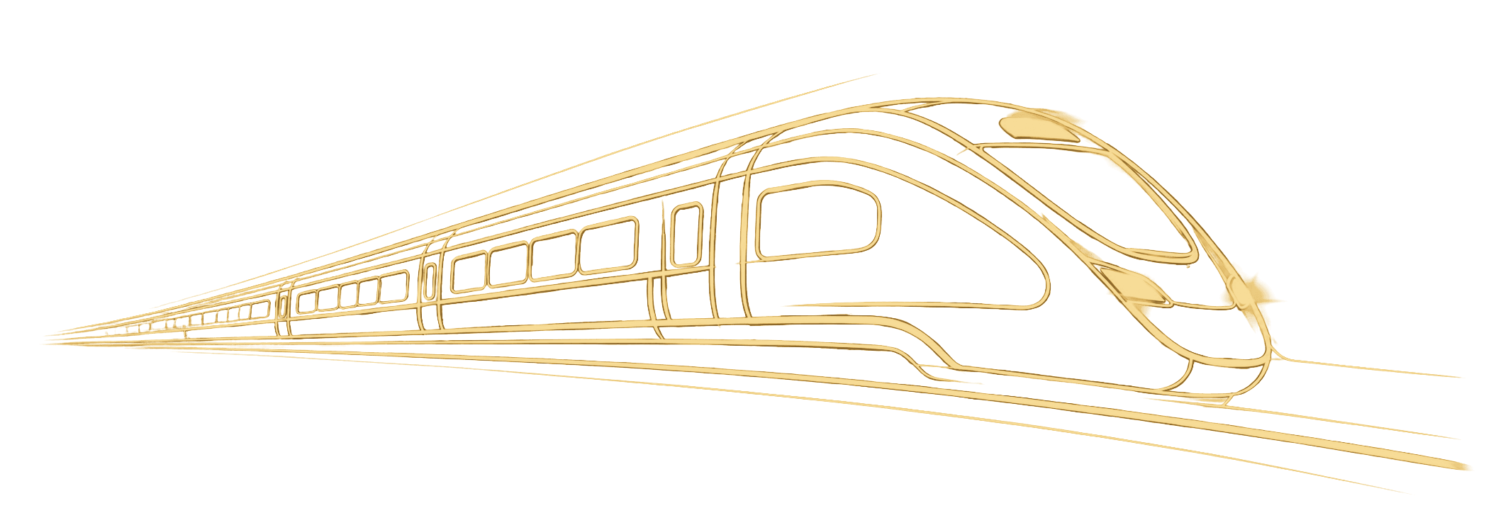 Złoty line-art pociągu projektu Pociąg do Wiedzy